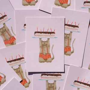 Cartolina “Gatto Torta”. gatto . torta . Compleanno . colorato . allegro . forte . Bambini