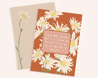 Postcard "Growing" . Flower . Daisy . Growing up . Growing up . A6 . Affirmation . Motivation . Grow slow . Children . Birth .