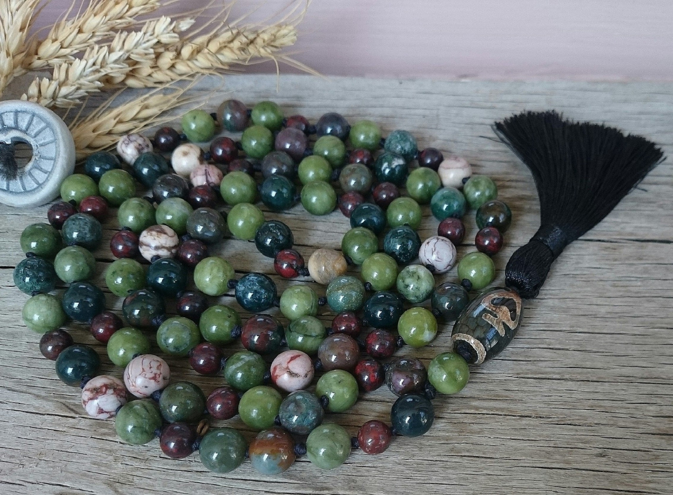 Japa Mala Tibetan Mala Prayer Beads Necklace Jasper Mala Beads | Etsy