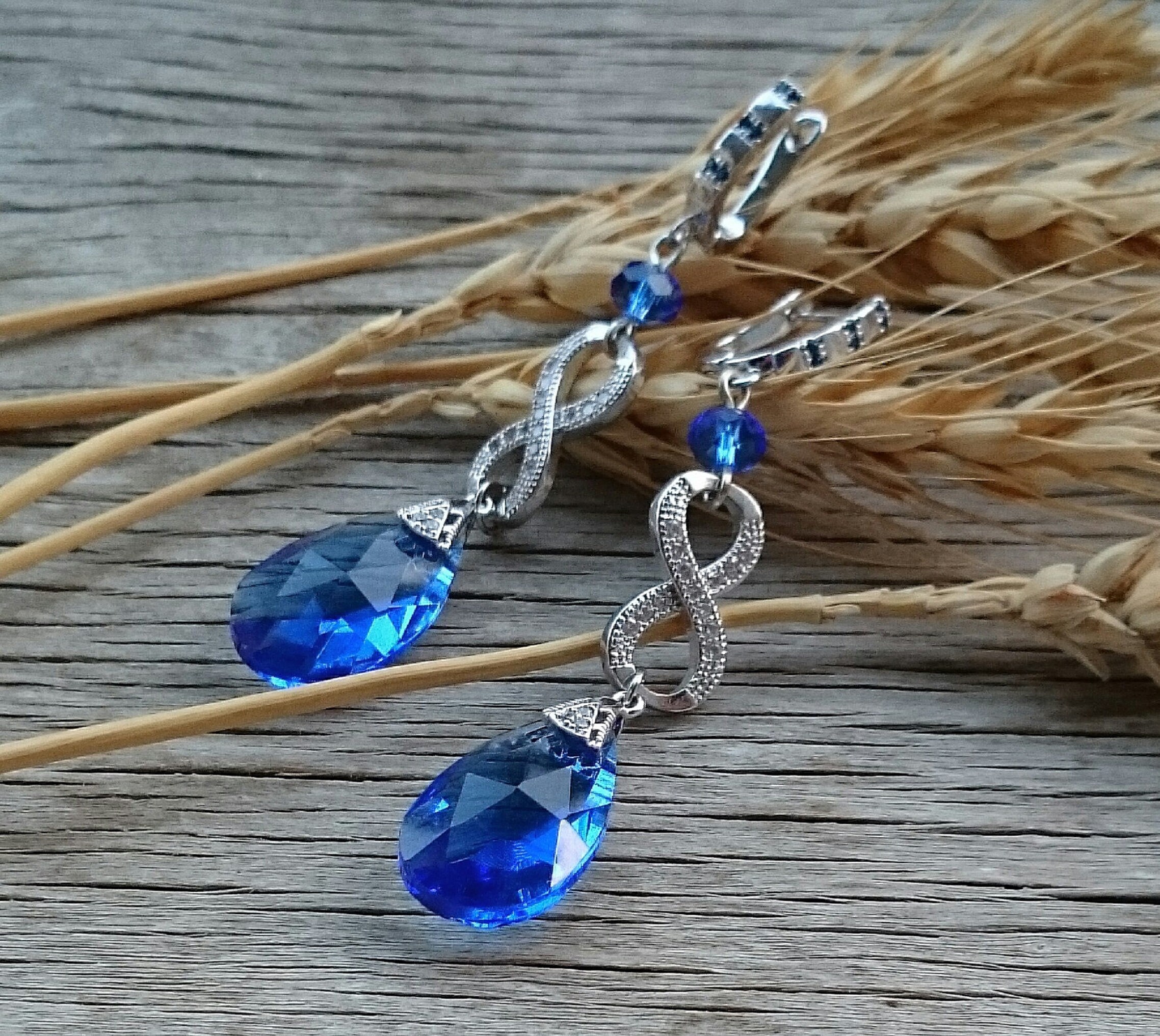Royal blue infinity earrings Tear drop earrings sapphire Etsy