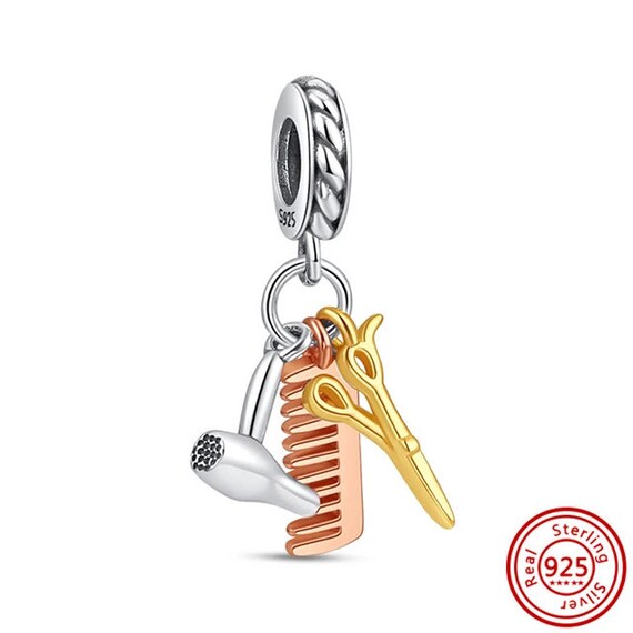 Hairstylist 925 Sterling Silver Pandora Fit Charm Scissors Comb Blowdryer Etsy