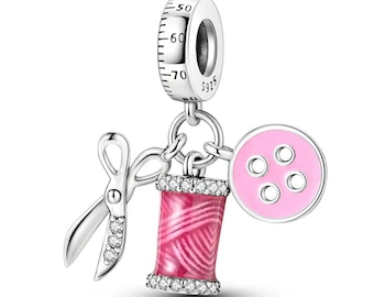 Coser 925 Plata de Ley Pandora Fit Charm; Carrete De Hilo, Botón, Tijeras