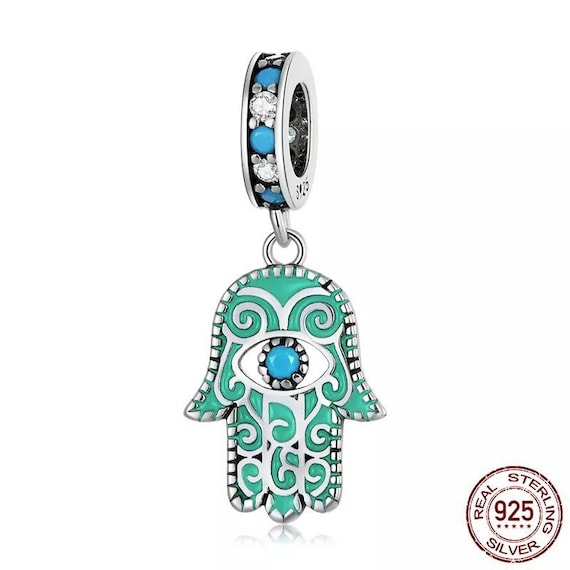 Turquoise Hamsa Hand 925 Sterling Silver Pandora Fit Charm 