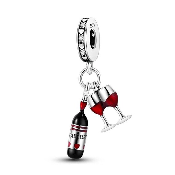 Pandora charm wine bottle hotsell and glass