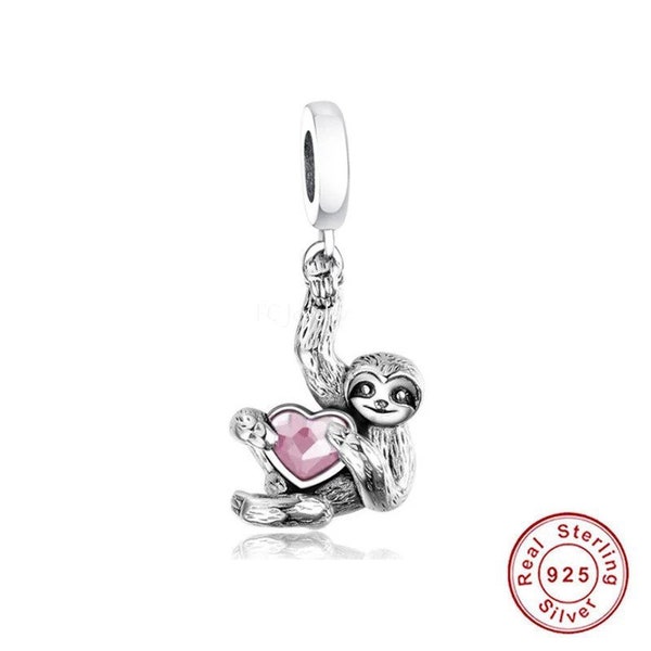 Sloth Heart 925 Sterling Silver Pandora Fit Charm