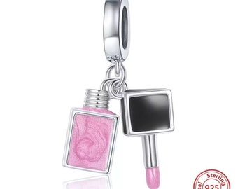 Pink Nail Polish Bottle 925 Sterling Silver Pandora Fit Charm