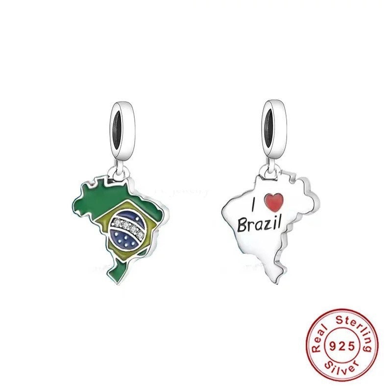 I Love Brazil 925 Sterling Silver Pandora Fit Charm 