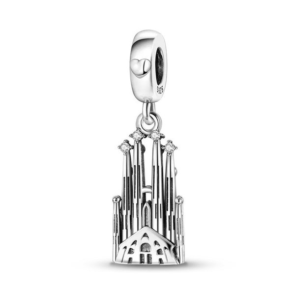 La Sagrada Familia 925 Sterling Silver Pandora Fit Charm; Barcelona Spain Cathedral