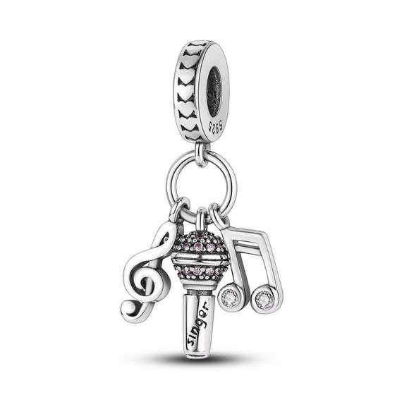 Singer 925 Sterling Silver Pandora Fit Charm Microphone, Music