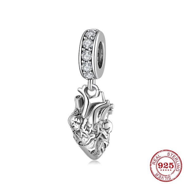 Anatomical Heart 925 Sterling Silver Pandora Fit Charm