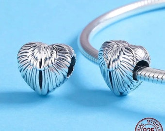 Angel Wings Heart 925 Sterling Silver Pandora Fit Charm