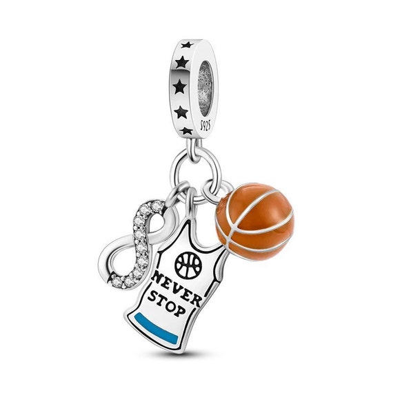 Basketball Forever 925 Sterling Silver Pandora Fit Charm Jersey, Ball 