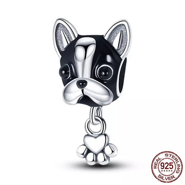 Boston Terrier Dog Paw Print 925 Sterling Silver Pandora Fit Charm