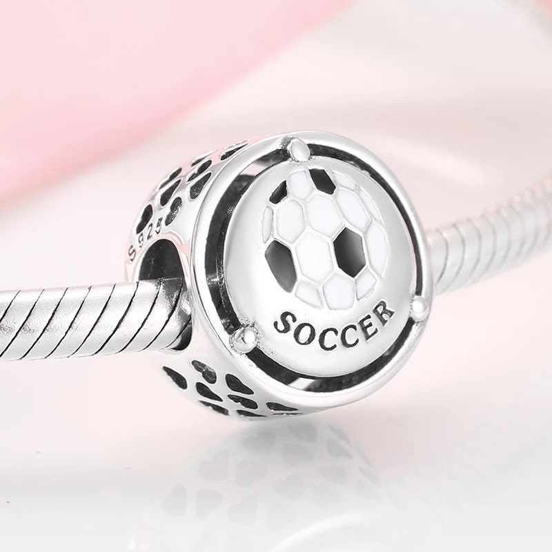 Fußball Charm Anhänger 925 Silber - Mit Karabinerverschluss Für Bettelarmbänder