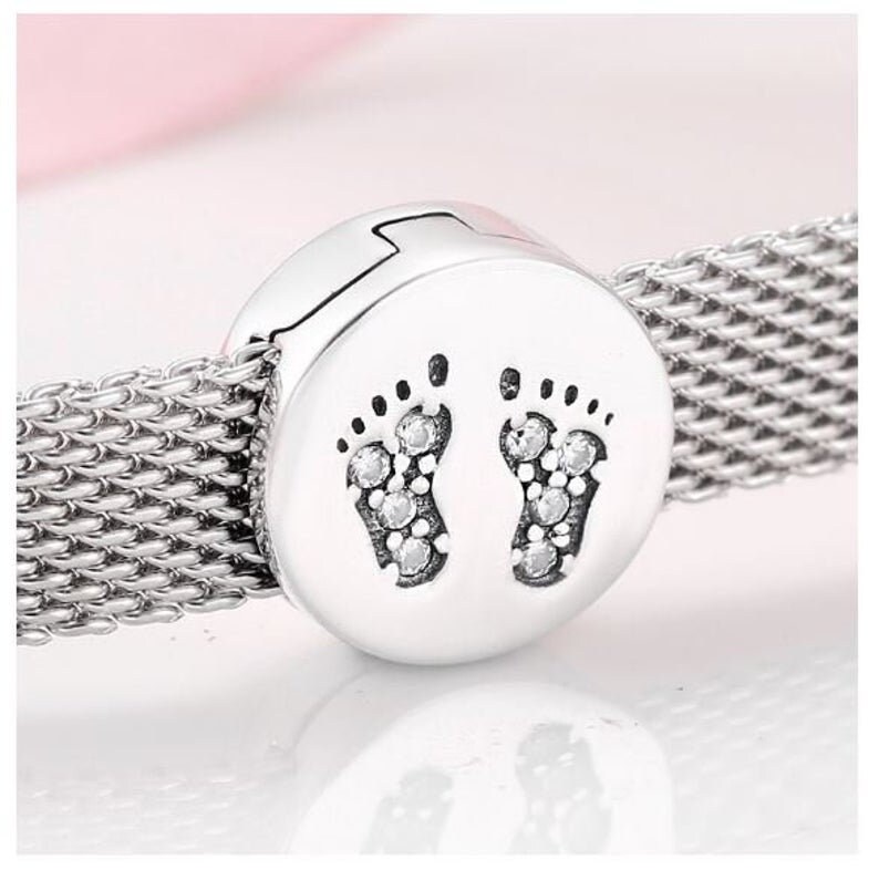 Baby Foot Print avec octobre Pierre Porte-Bonheur Zircone cubique Argent Sterling .925 Charm Empreinte Baby Foot Print avec octobre Pierre Porte-Bonheur Zircone cubique Argent Sterling .925 Charm Empreinte