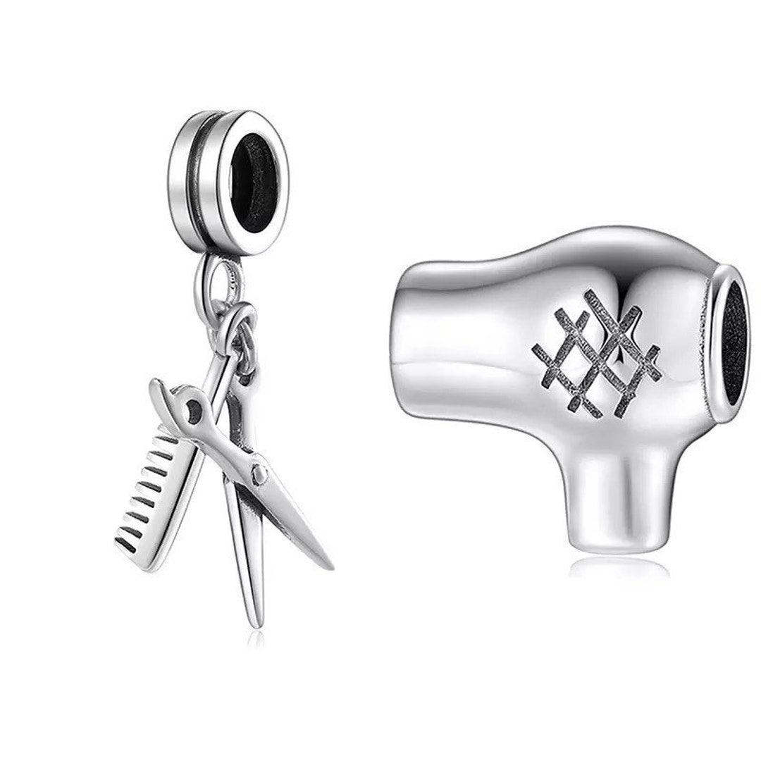 Hairstylist 925 Sterling Silver Pandora Fit Charm Scissors, Comb, Hair