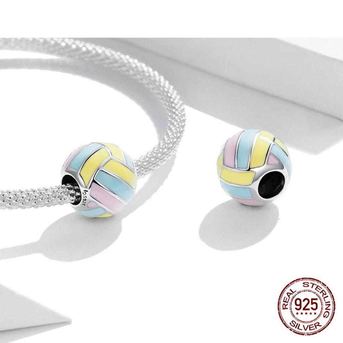 Rainbow Pastel Volleyball 925 Sterling Silver Pandora Fit Etsy