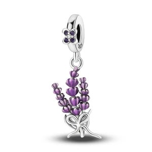 Lavender Flowers Bouquet 925 Sterling Silver Pandora Fit Charm