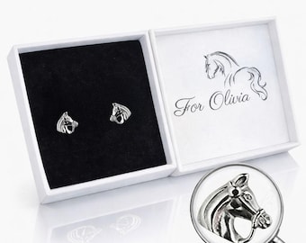 Sterling Silver Horse Earrings | Girls, women, children Jewellery gift | Personalised with name