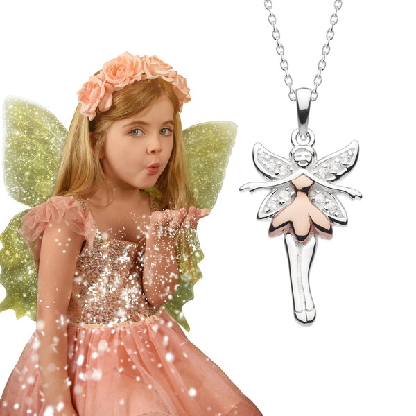 Children's Fairy Jewellery | Fairy Necklace Sterling Silver & Gold | Gifts for Girls | Cubic Zirconia Crystals | Child's Gift