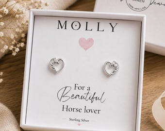 Sterling Silver Horse Heart Earrings | Personalised Equestrian Gift for Girls