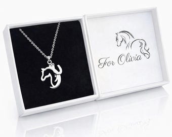 Sterling Silver Horse & Horseshoe Necklace – Jewellery Gift for Women and Children