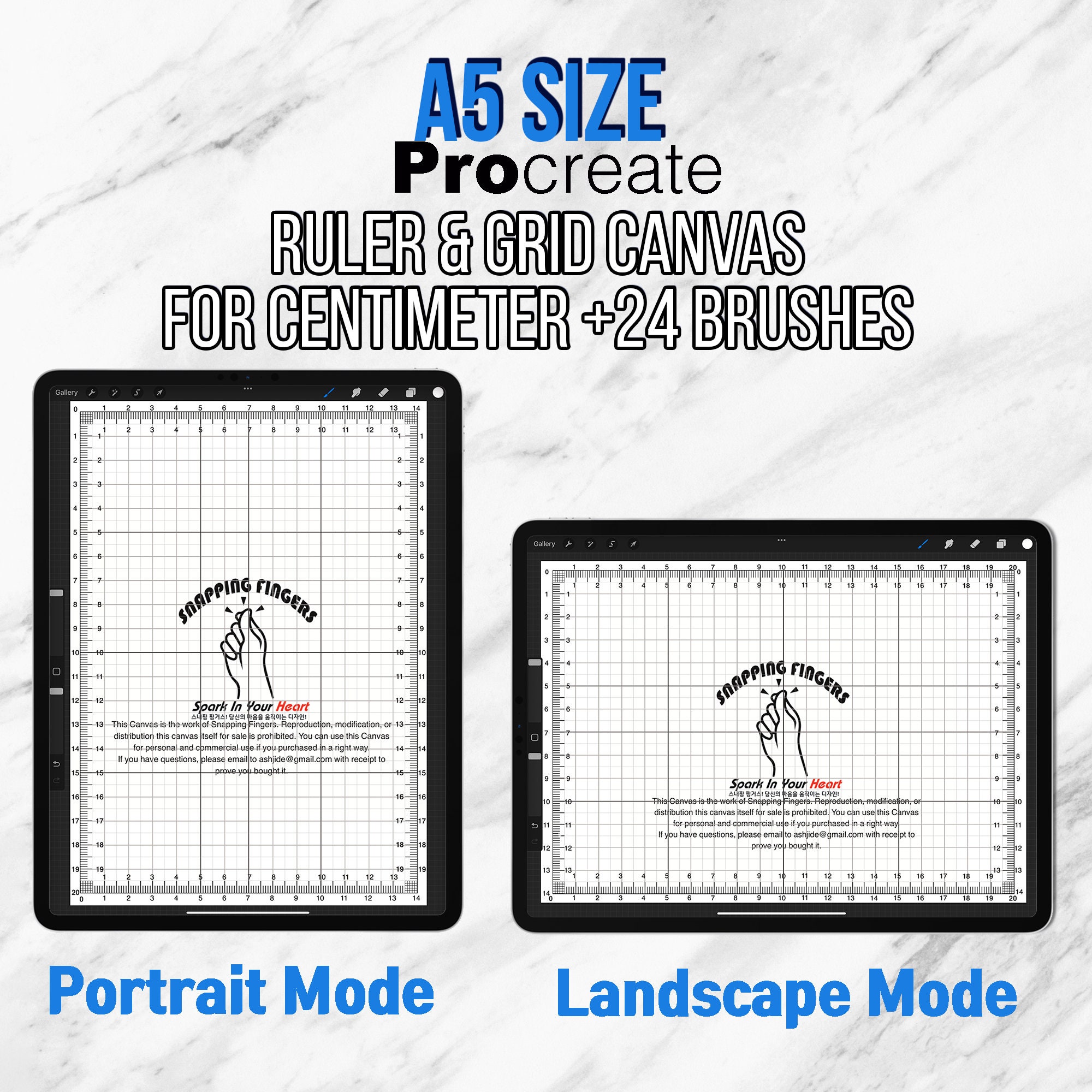 A5 Procreate Ruler & Grid Canvas for Centimeter With 24 Brushe for