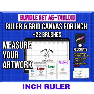 Bundle Set of index Card size, A5, Letter, Legal, Tabloid Sizes Procreate Rulers & Grid Canvases | For Inches for Illustrators Digital Art