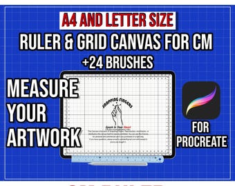 Procreate Ruler Grid Canvas: formato A4/Lettera + 24 pennelli per centimetri (download digitale)