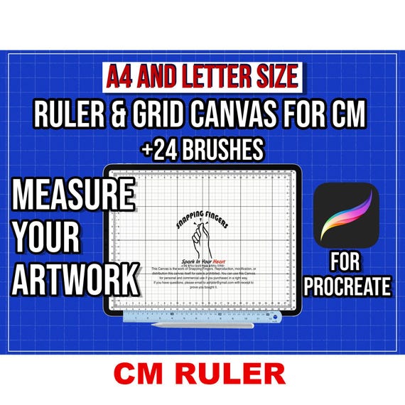 Procreate Ruler Grid Canvas: A4/Letter Size + 24 Brushes For Centimeters (Digital Download)