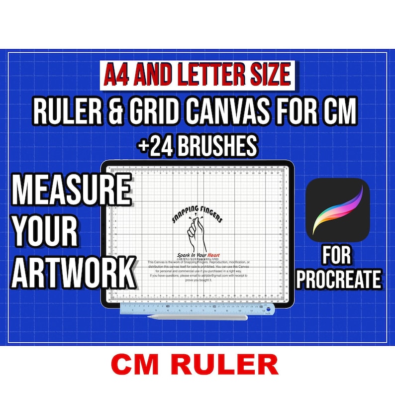 Procreate Ruler Grid Canvas: A4/Letter Size + 24 Brushes For Centimeters (Digital Download) image 1