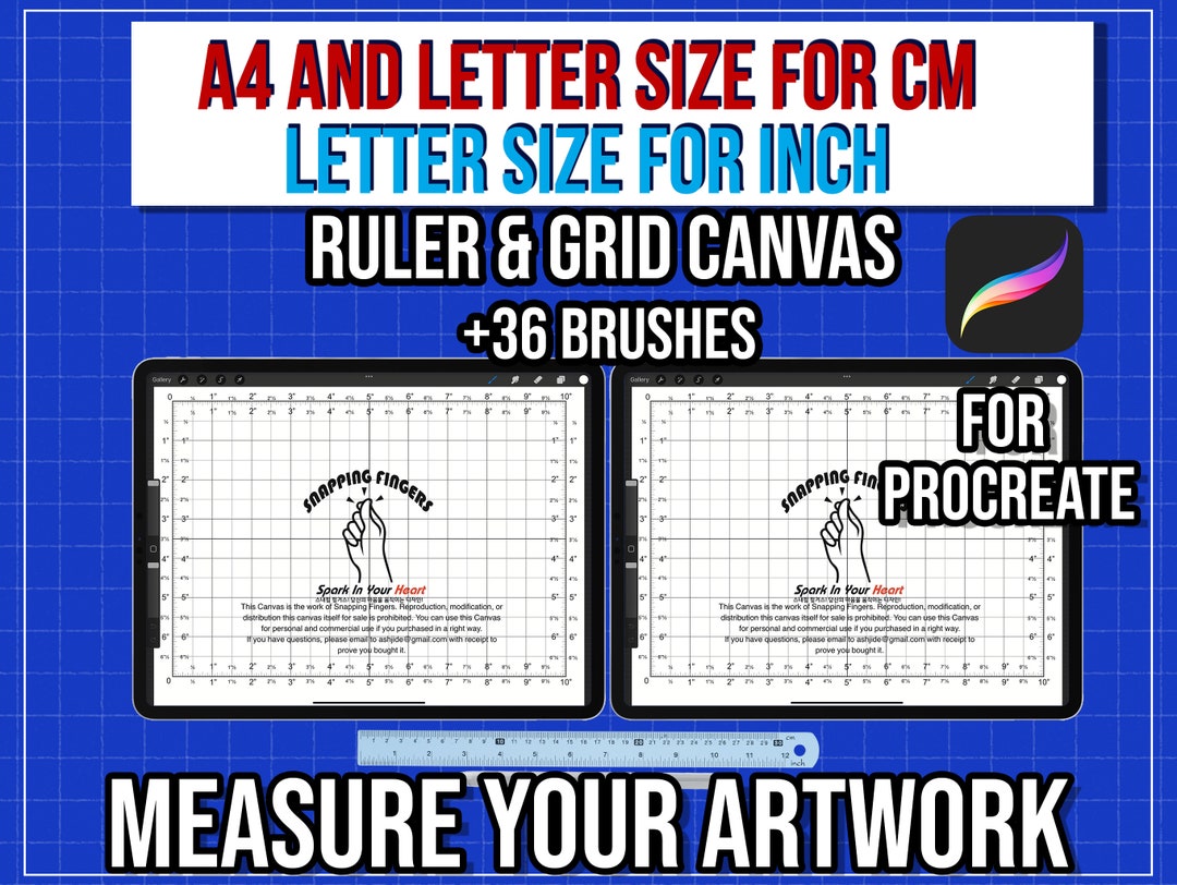 Bundle for Cm & Inch Procreate Ruler Grid Canvases 22 Brushes, 24