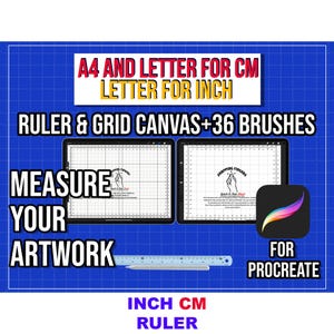 Bundle For Cm & Inch Procreate Ruler Grid Canvases- 22 brushes, 24 brushes RGB, CMYK, (Letter size, A4 for Cm, Letter for Inch)