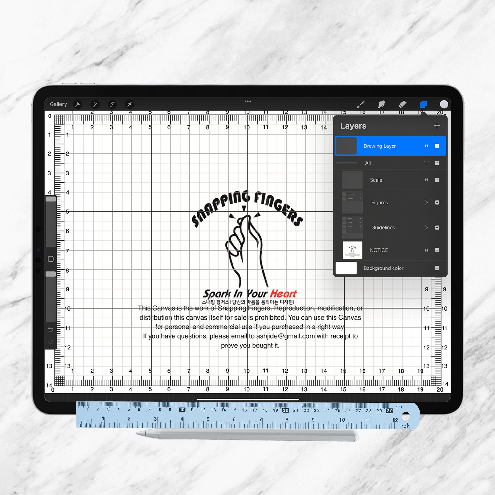 A5 Procreate Ruler & Grid Canvas for Centimeter With 24 Brushe for