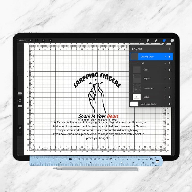 Procreate A4 and letter size Ruler and Grid Canvas for printing purpose, ipad and iphone for Cm measurement