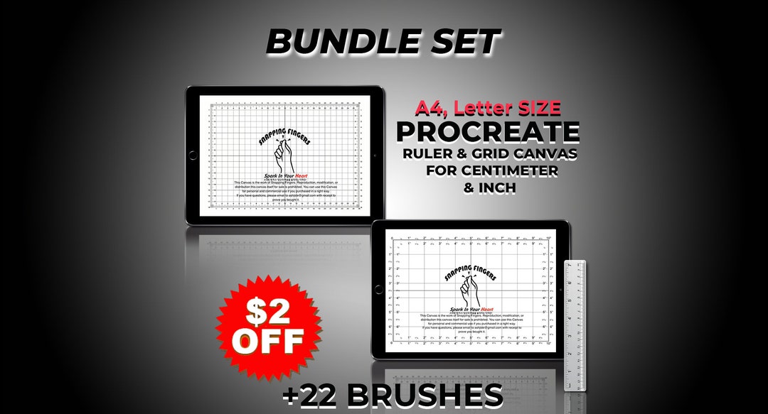 Ipad Procreate 5.2 Ruler Bundle Canvases Accurate Drawing Etsy
