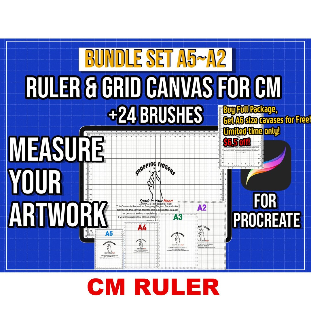 Bundle Set of A5, A4, A3, A2 and Letter Sizes Procreate Rulers & Grid ...
