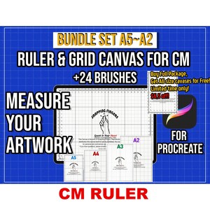 Bundle Set of A5, A4, A3, A2 and Letter Sizes Procreate Rulers & Grid Canvases for Centimeters for Illustrators Digital Art Collection