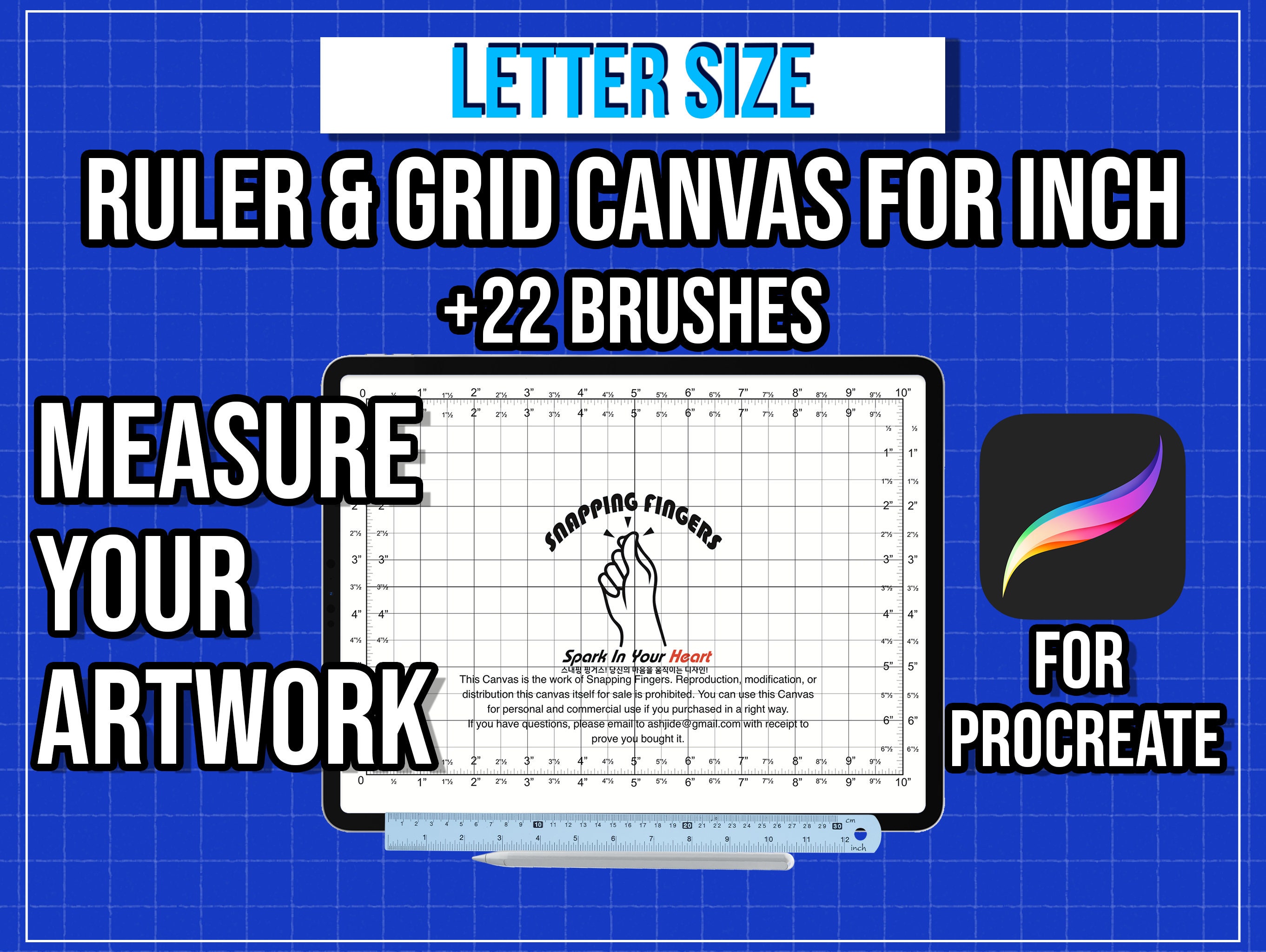 Letter Size Procreate Ruler & Grid Canvas in Inches With 22 Topquality