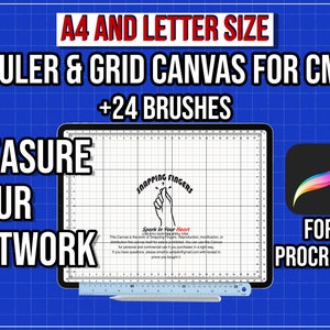 A4 and Letter size Procreate Ruler & Grid Canvas with 24 Brushes for Centimeter Measurements Use Procreate on an iPad or iPhone