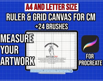 Procreate Lineal & Gitter Leinwand mit 24 Pinseln für Zentimeter-Messungen in A4 und Letter Größe Procreate auf einem iPad oder iPhone verwenden
