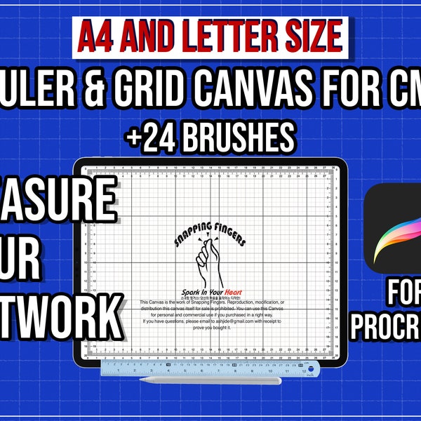 Procreate Lineal & Gitter Leinwand mit 24 Pinseln für Zentimeter-Messungen in A4 und Letter Größe Procreate auf einem iPad oder iPhone verwenden