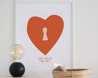 You Have the Key, Du hast den Schlüssel, Valentinstags Poster, Valentinstagsgeschenk, Geschenk für sie, Hochzeitstagsgeschenk, Jahrestag