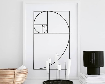 Golden Ratio, Minimalist Poster, Line Art, Fibonacci, Scandinavian Print, Geometric Poster, Modern Wall Art, Black and White, Nordic Print
