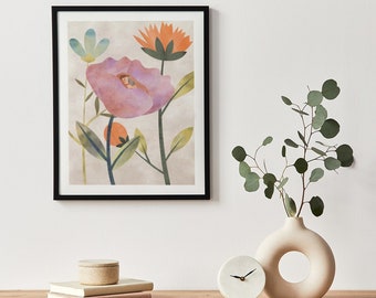 Thumbelina Poster, H C Andersen Poster, Fairytale Art, Illustration Print, Scandinavian Poster, Flower Illustration, Botanical Poster
