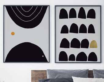 Set of 2 Print, Grey Wall Art, Modern Art Print Set, Abstract Wall Art, Abstract Print, Monochrome Print, Scandi Print, Living Room Art