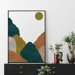 Landschafts Poster, Skandinavisches Poster, Moderne Kunst, Natur Gemälde, Berge Print, Berge Poster, Landschafts Print, Wasserfarben