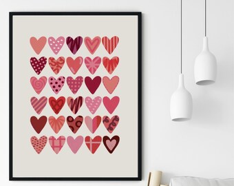 Heart Symphony Poster, Heart Art, Heart Decor, Pink Poster, Minimalist Poster, Kitchen Art Print, Love Poster, Red Print