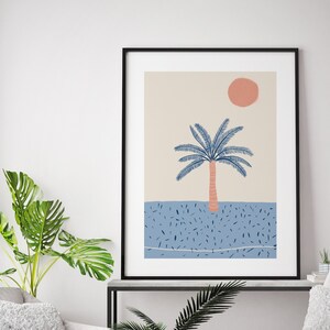 Blue Palm Tree, Palm Tree Decor, Coastal Poster, Sunset Poster, Palm Poster, Tropical Palm Print, California Wall Art, Bedroom Decor