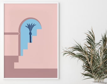 Boho Palm Tree, Boho Palmen, Landschaftsposter, Sommer Poster, Mediterranes Poster, Scandi Poster, Rosa Poster, Marokko Design